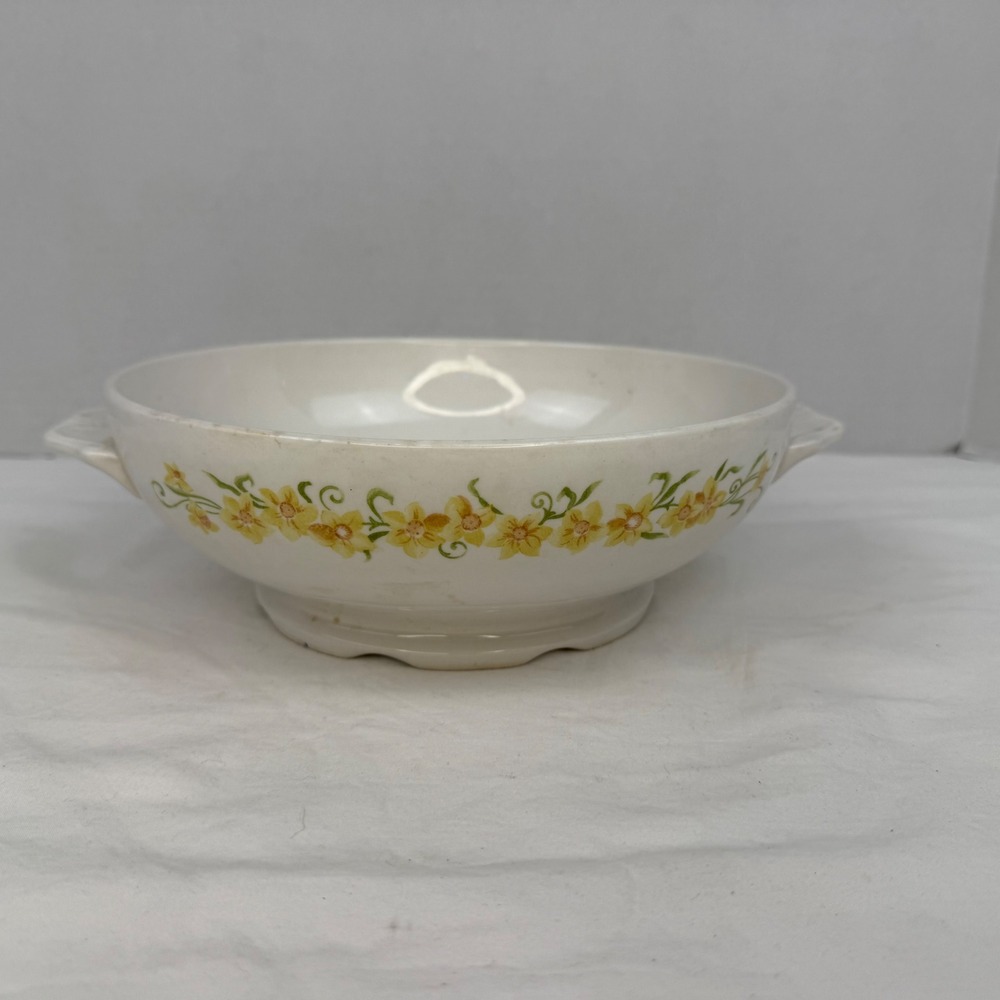 Nikko‎ Ironstone Vintage Yellow Daffodil Floral Serving Bowl with Handles Japan